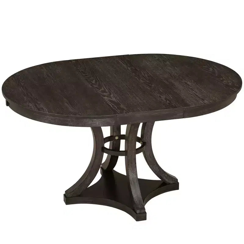 Round Extendable Dining Table Set for 4, 5 Piece Retro Functional Wood Dining Table Set with 4 Upholstered Chairs for Kitchen