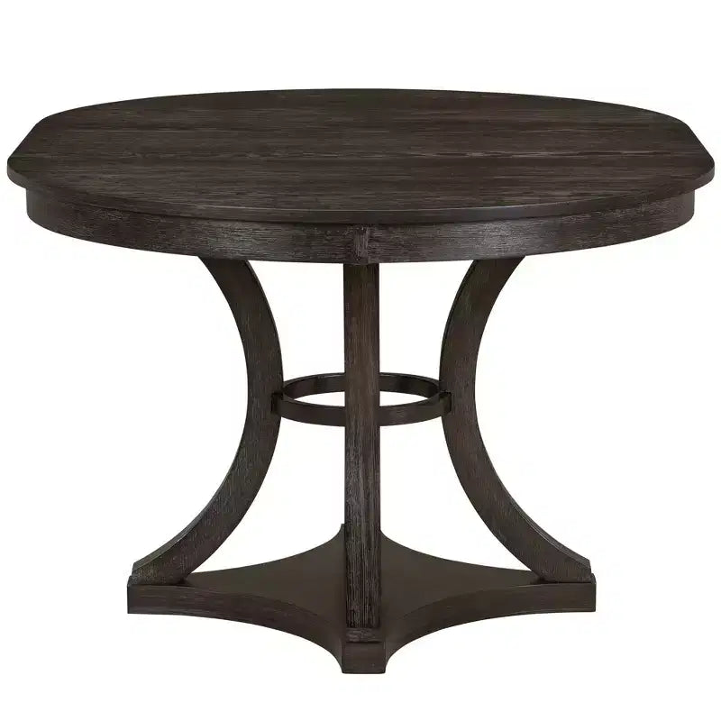 Round Extendable Dining Table Set for 4, 5 Piece Retro Functional Wood Dining Table Set with 4 Upholstered Chairs for Kitchen