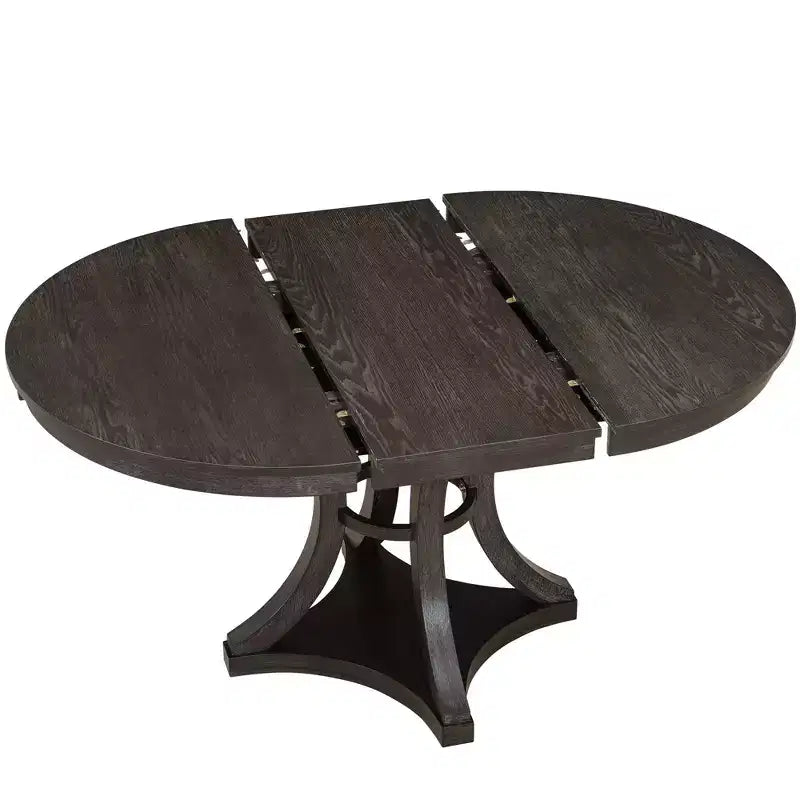 Round Extendable Dining Table Set for 4, 5 Piece Retro Functional Wood Dining Table Set with 4 Upholstered Chairs for Kitchen
