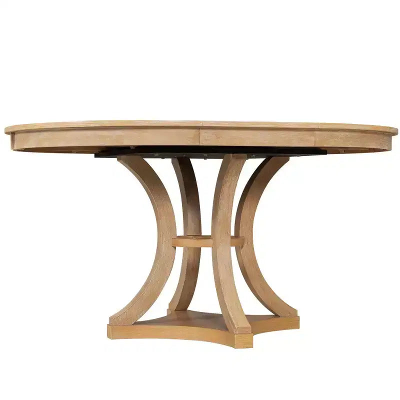 Round Extendable Dining Table Set for 4, 5 Piece Retro Functional Wood Dining Table Set with 4 Upholstered Chairs for Kitchen