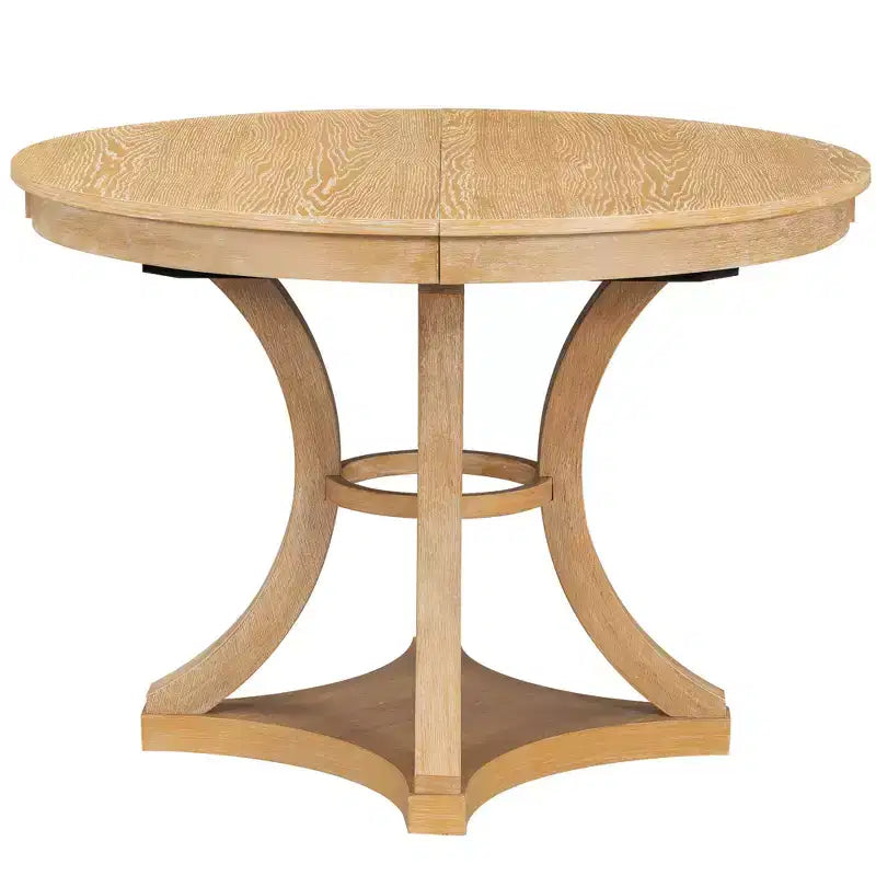 Round Extendable Dining Table Set for 4, 5 Piece Retro Functional Wood Dining Table Set with 4 Upholstered Chairs for Kitchen