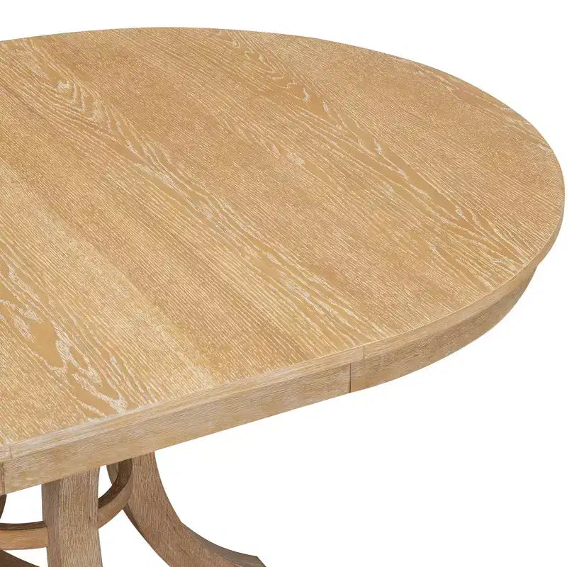 Round Extendable Dining Table Set for 4, 5 Piece Retro Functional Wood Dining Table Set with 4 Upholstered Chairs for Kitchen