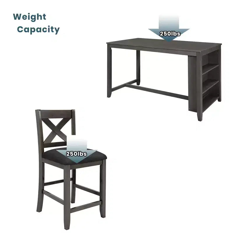 5 Pieces Counter Height Dining Table Set for 4, Rustic Farmhouse Wooden Bar Table Set with 4 Chairs for Dining Room