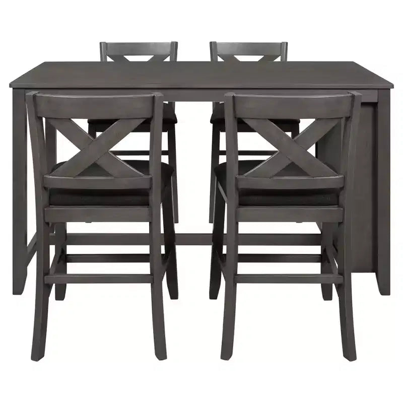 5 Pieces Counter Height Dining Table Set for 4, Rustic Farmhouse Wooden Bar Table Set with 4 Chairs for Dining Room