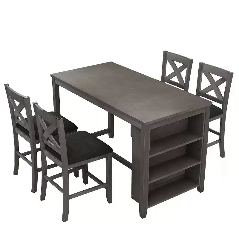 5 Pieces Counter Height Dining Table Set for 4, Rustic Farmhouse Wooden Bar Table Set with 4 Chairs for Dining Room