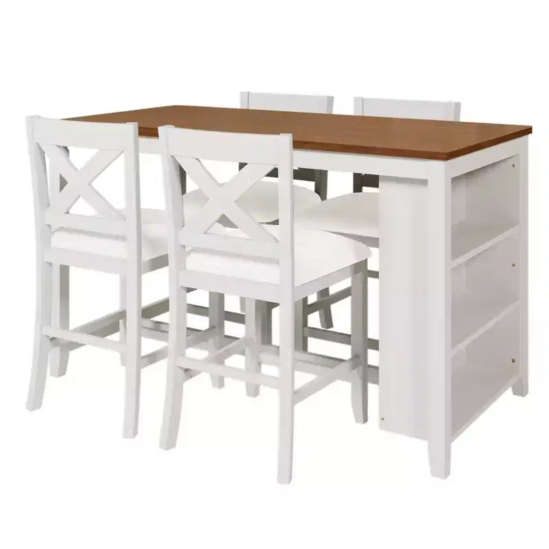 5 Pieces Counter Height Dining Table Set for 4, Rustic Farmhouse Wooden Bar Table Set with 4 Chairs for Dining Room