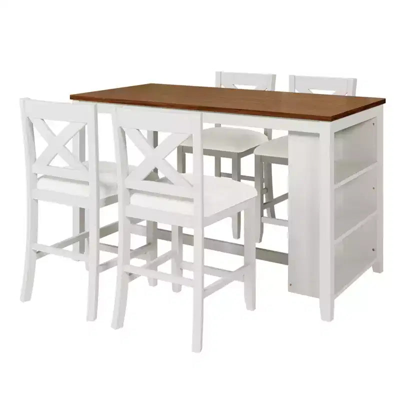 5 Pieces Counter Height Dining Table Set for 4, Rustic Farmhouse Wooden Bar Table Set with 4 Chairs for Dining Room