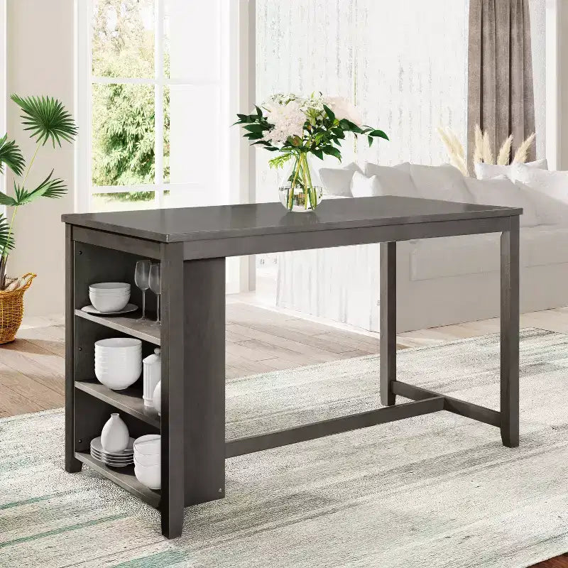 5 Pieces Counter Height Dining Table Set for 4, Rustic Farmhouse Wooden Bar Table Set with 4 Chairs for Dining Room