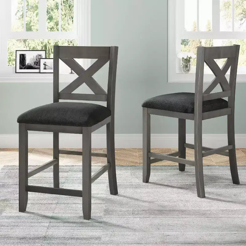 5 Pieces Counter Height Dining Table Set for 4, Rustic Farmhouse Wooden Bar Table Set with 4 Chairs for Dining Room