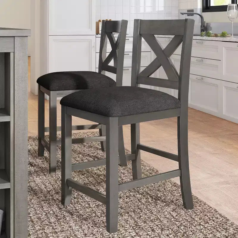 5 Pieces Counter Height Dining Table Set for 4, Rustic Farmhouse Wooden Bar Table Set with 4 Chairs for Dining Room