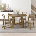 AMERLIFE Round Solid Wood Dining Table Set for 4, 5-Piece Mid-Century Dining Set with Padded Chairs, Space-Saving Design, Easy Assembly