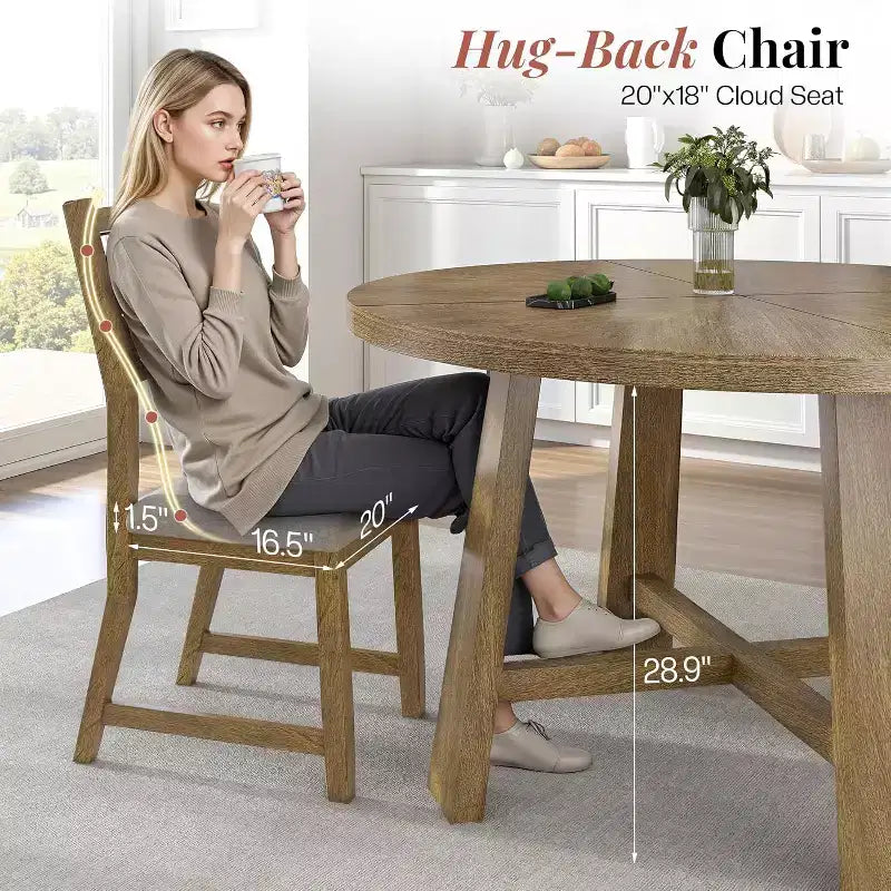 AMERLIFE Round Solid Wood Dining Table Set for 4, 5-Piece Mid-Century Dining Set with Padded Chairs, Space-Saving Design, Easy Assembly