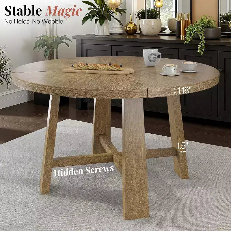 AMERLIFE Round Solid Wood Dining Table Set for 4, 5-Piece Mid-Century Dining Set with Padded Chairs, Space-Saving Design, Easy Assembly