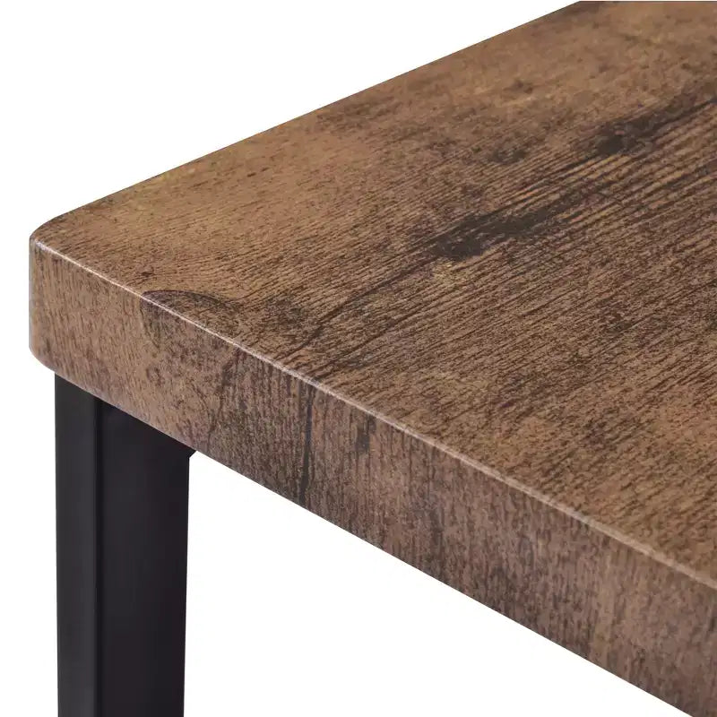 Counter Height Dining Table Set for 3, Metal Pub Kitchen Set Side Table with Footrest and 3 Stools