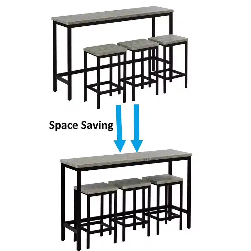 Counter Height Dining Table Set for 3, Metal Pub Kitchen Set Side Table with Footrest and 3 Stools