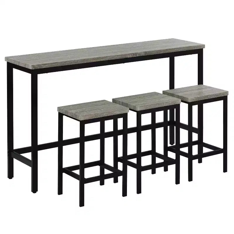 Counter Height Dining Table Set for 3, Metal Pub Kitchen Set Side Table with Footrest and 3 Stools