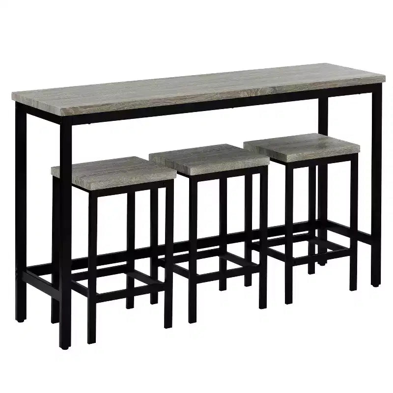 Counter Height Dining Table Set for 3, Metal Pub Kitchen Set Side Table with Footrest and 3 Stools