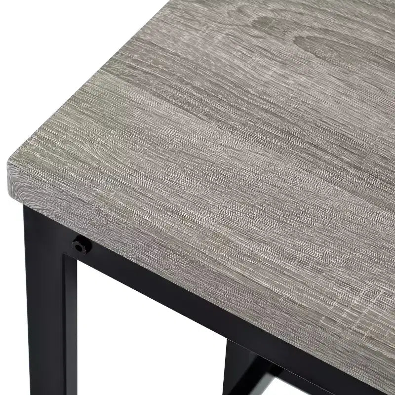 Counter Height Dining Table Set for 3, Metal Pub Kitchen Set Side Table with Footrest and 3 Stools