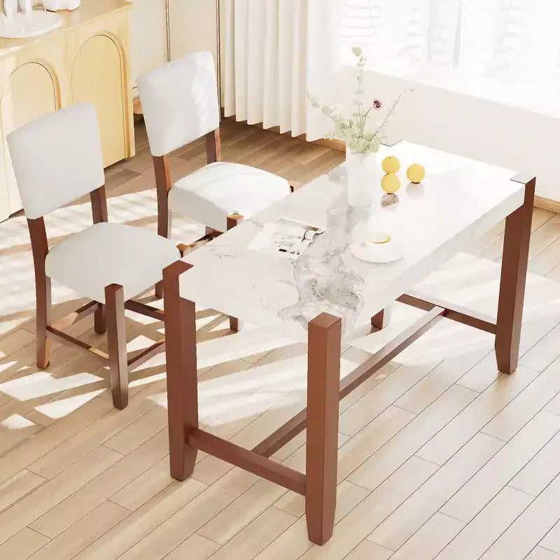 Marble Counter Height Dining Table Set, Bar Table Set with 2/4 Upholstered Chairs for Dining Room Pub Kitchen Small Place, beige brown