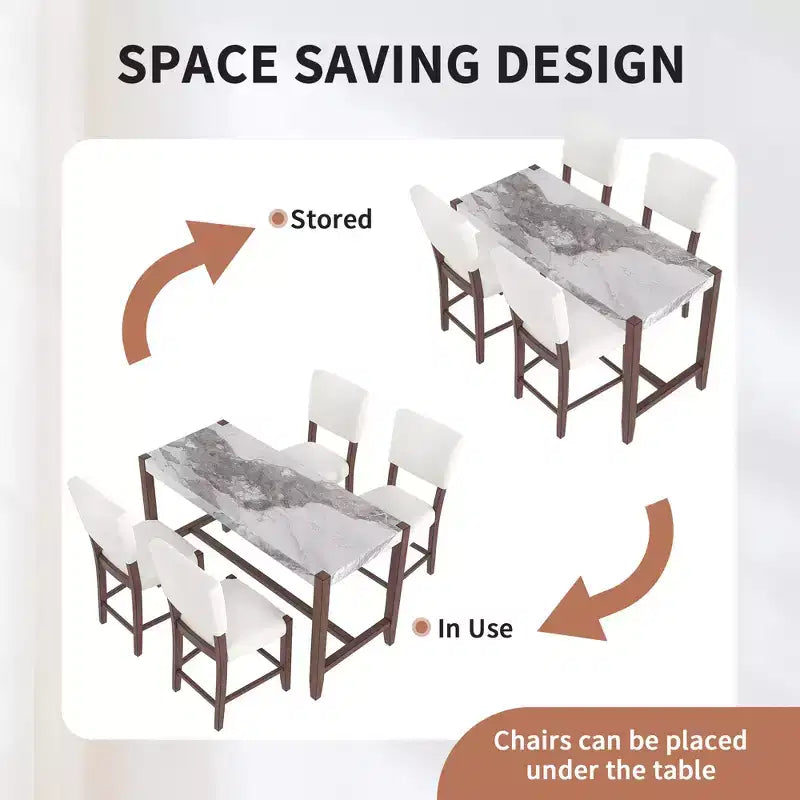 Marble Counter Height Dining Table Set, Bar Table Set with 2/4 Upholstered Chairs for Dining Room Pub Kitchen Small Place, beige brown