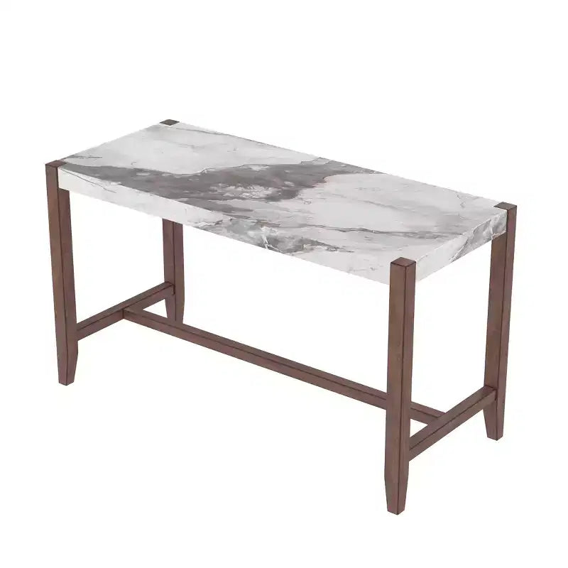 Marble Counter Height Dining Table Set, Bar Table Set with 2/4 Upholstered Chairs for Dining Room Pub Kitchen Small Place, beige brown