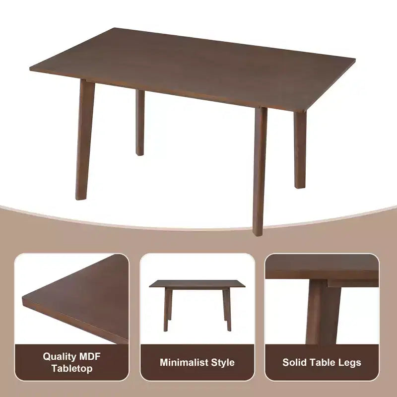 Polibi Modern 5-Piece Dining Set with Solid Wood Table & 4 Upholstered Linen Chairs