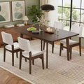 Polibi Modern 5-Piece Dining Set with Solid Wood Table & 4 Upholstered Linen Chairs