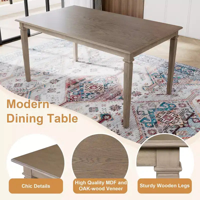 GDFStudio Griffin 6 Piece Retro Dining Set with Wooden Rectangular Table and 4 Chairs with Bench