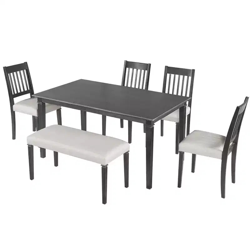GDFStudio Griffin 6 Piece Retro Dining Set with Wooden Rectangular Table and 4 Chairs with Bench