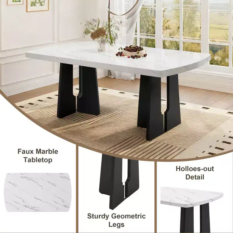 GDFStudio Griffin 6 Piece Modern Dining Table Set with 63 Faux Marble Table & 4 Chairs & 1 Bench
