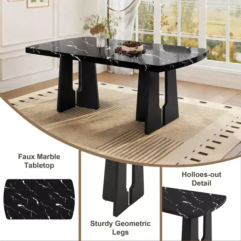 GDFStudio Griffin 6 Piece Modern Dining Table Set with 63 Faux Marble Table & 4 Chairs & 1 Bench