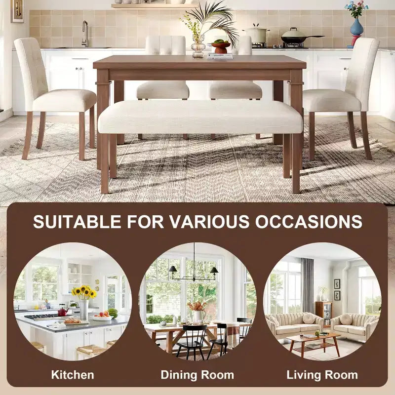 GDFStudio Jordan 6-Piece Modern Dining Set with Rectangle Table and 4 Upholstered Chairs & Bench