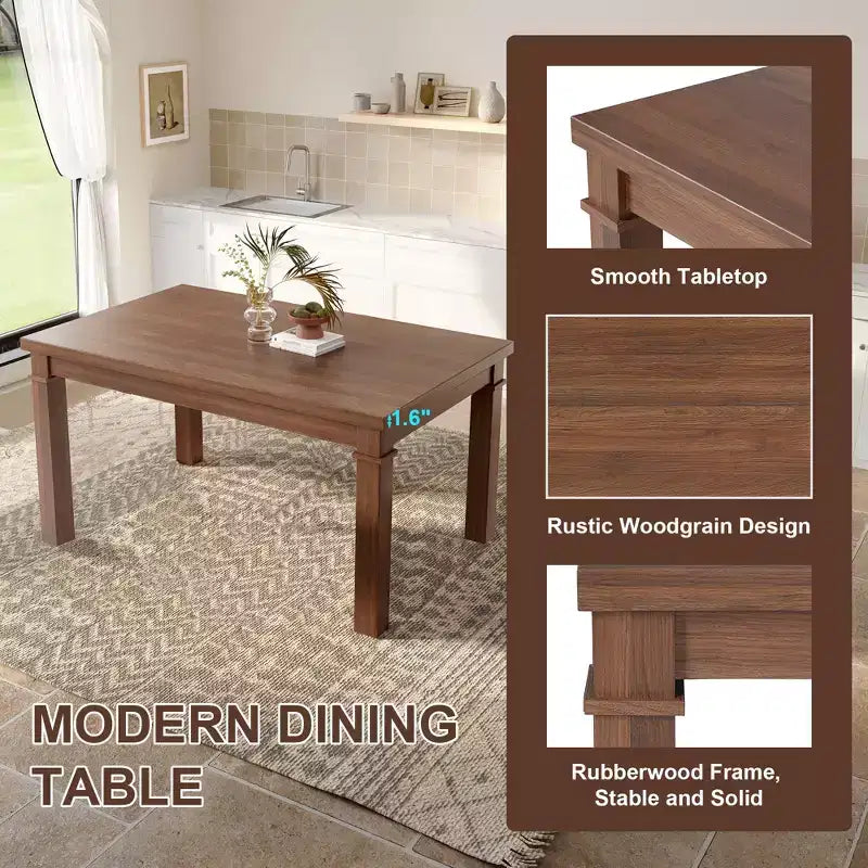 GDFStudio Jordan 6-Piece Modern Dining Set with Rectangle Table and 4 Upholstered Chairs & Bench