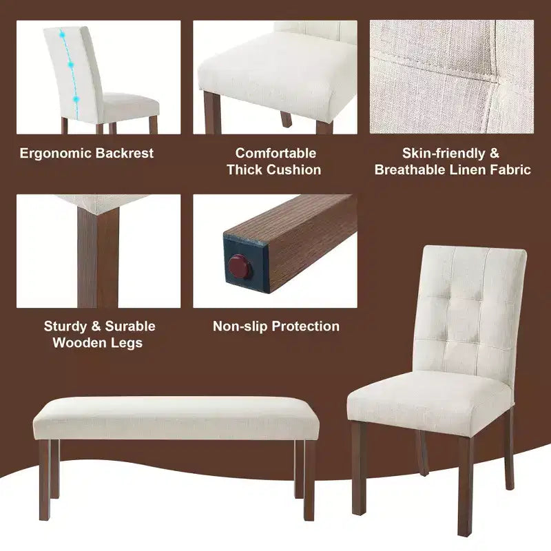 GDFStudio Jordan 6-Piece Modern Dining Set with Rectangle Table and 4 Upholstered Chairs & Bench