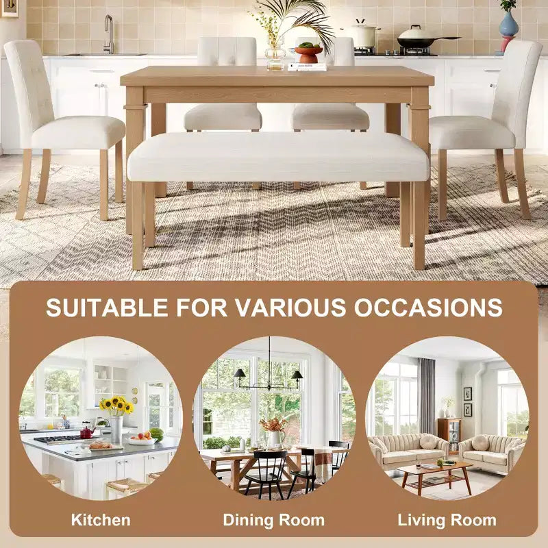 GDFStudio Jordan 6-Piece Modern Dining Set with Rectangle Table and 4 Upholstered Chairs & Bench