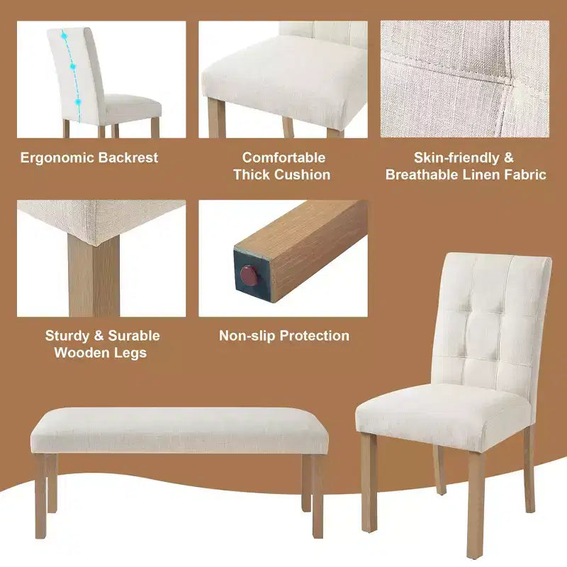 GDFStudio Jordan 6-Piece Modern Dining Set with Rectangle Table and 4 Upholstered Chairs & Bench