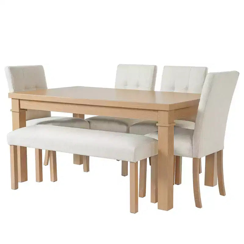 GDFStudio Jordan 6-Piece Modern Dining Set with Rectangle Table and 4 Upholstered Chairs & Bench