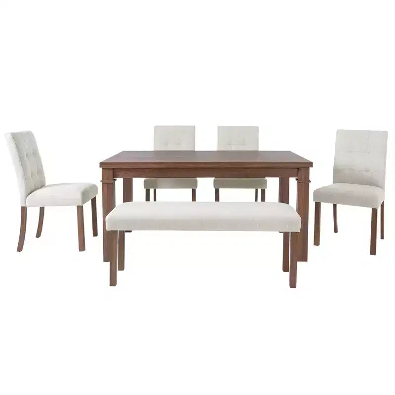 GDFStudio Jordan 6-Piece Modern Dining Set with Rectangle Table and 4 Upholstered Chairs & Bench