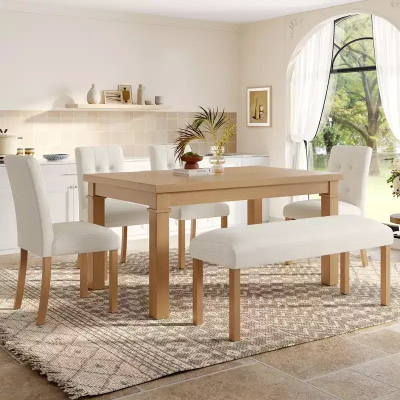 GDFStudio Jordan 6-Piece Modern Dining Set with Rectangle Table and 4 Upholstered Chairs & Bench