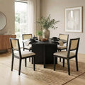 52 Round Dining Table Set with Sculptural-Pedestal Base, Cane-Back Chairs and Neutral-Upholstered Seats for Modern Homes-Panipeachy