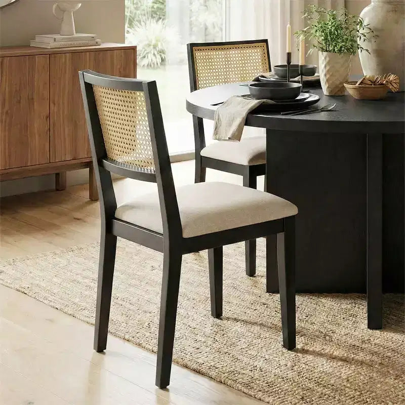 52 Round Dining Table Set with Sculptural-Pedestal Base, Cane-Back Chairs and Neutral-Upholstered Seats for Modern Homes-Panipeachy