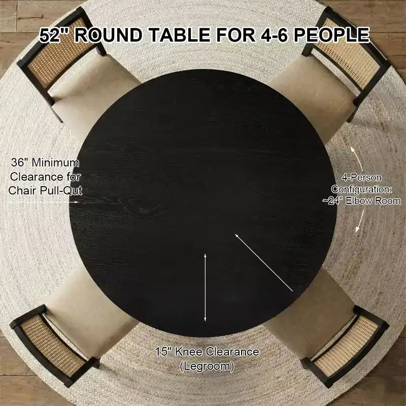 52 Round Dining Table Set with Sculptural-Pedestal Base, Cane-Back Chairs and Neutral-Upholstered Seats for Modern Homes-Panipeachy