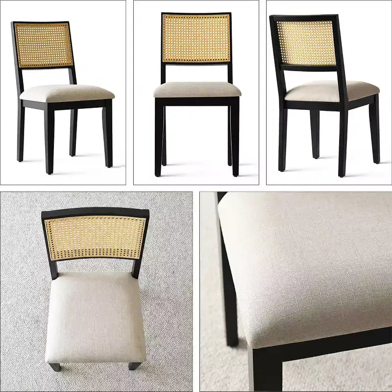 52 Round Dining Table Set with Sculptural-Pedestal Base, Cane-Back Chairs and Neutral-Upholstered Seats for Modern Homes-Panipeachy