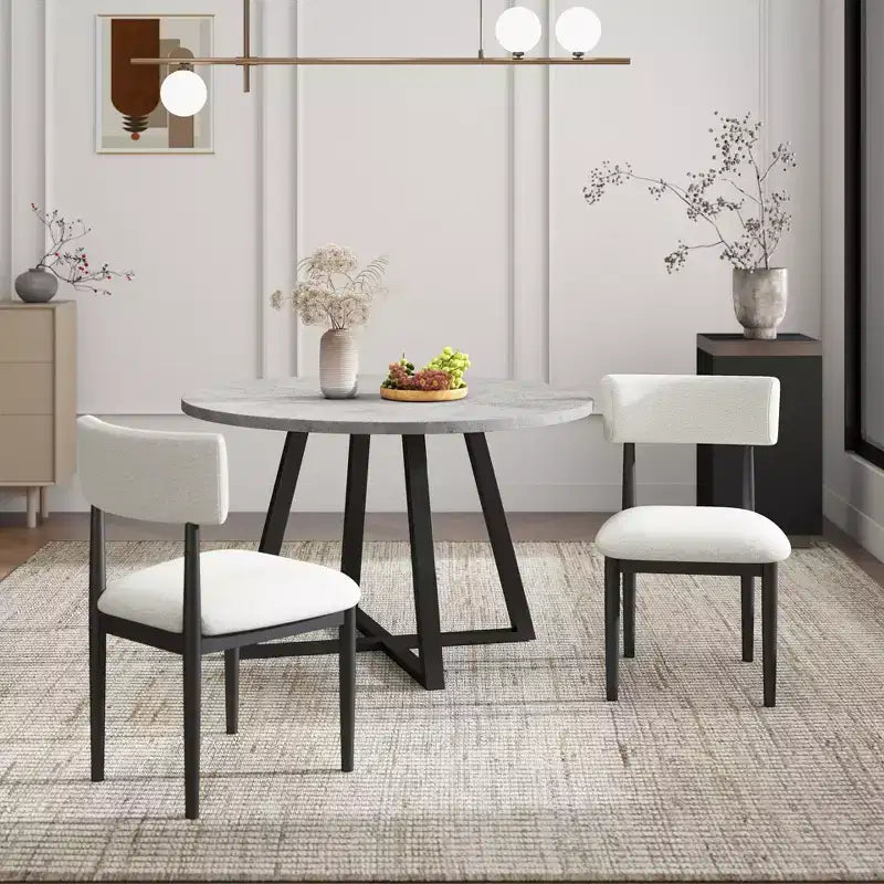 Roundhill Furniture Edo 5-Piece Dining Set, Round Trestle Table and 4 Upholstered Chairs