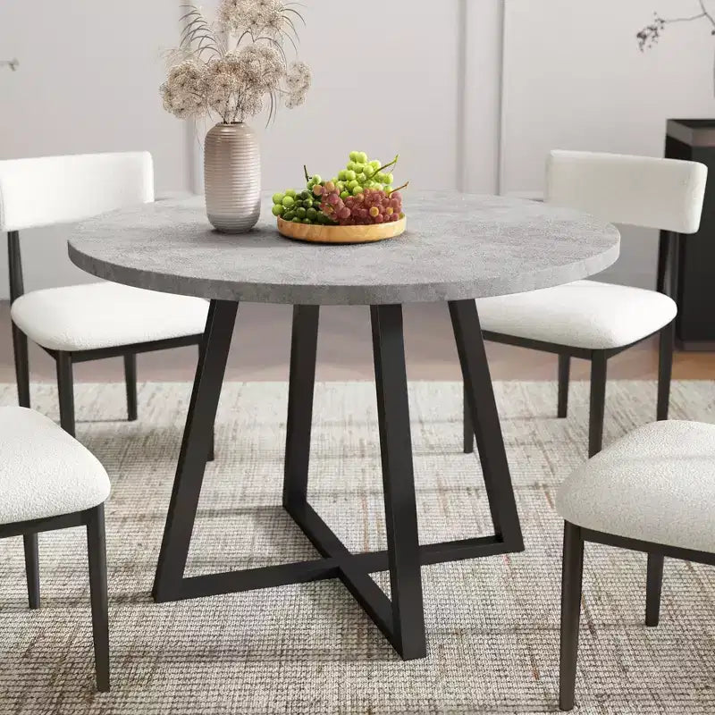 Roundhill Furniture Edo 5-Piece Dining Set, Round Trestle Table and 4 Upholstered Chairs