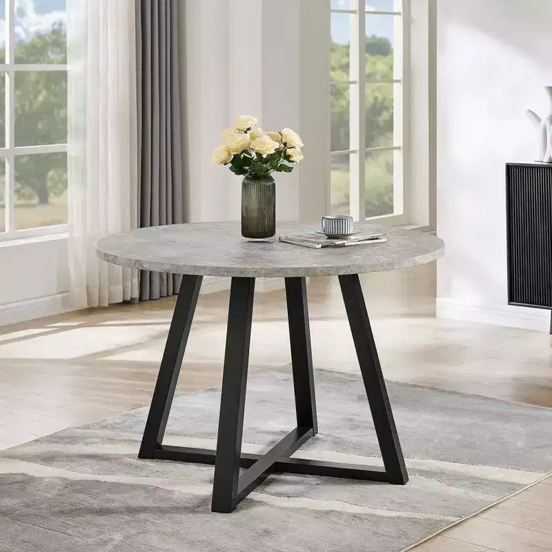 Roundhill Furniture Edo 5-Piece Dining Set, Round Trestle Table and 4 Upholstered Chairs