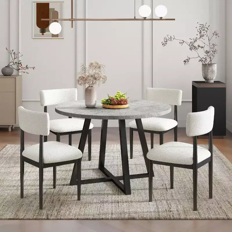 Roundhill Furniture Edo 5-Piece Dining Set, Round Trestle Table and 4 Upholstered Chairs