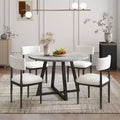 Roundhill Furniture Edo 5-Piece Dining Set, Round Trestle Table and 4 Upholstered Chairs