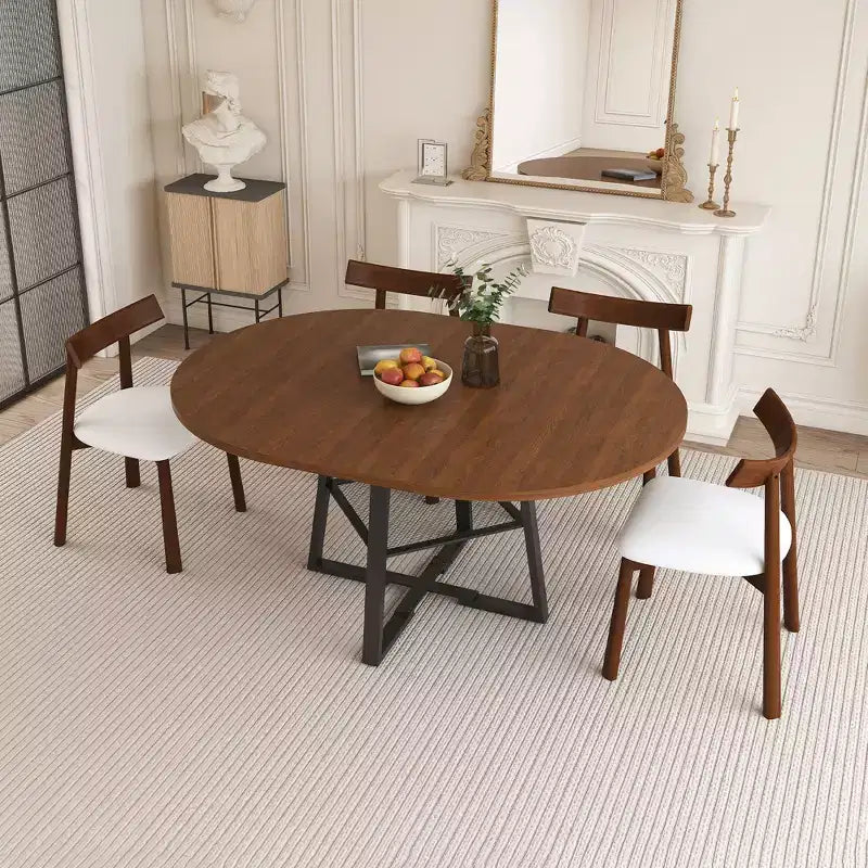 GDFStudio Raj Modern 5-Piece Extendable Dining Table Set with 4 Faux Leather Upholstered Chairs