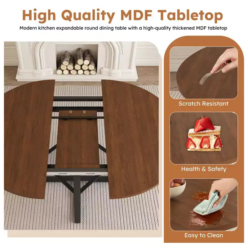 GDFStudio Raj Modern 5-Piece Extendable Dining Table Set with 4 Faux Leather Upholstered Chairs